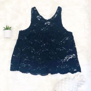 Gilly Hicks Navy Lace Sheer Floral Scalloped Tank